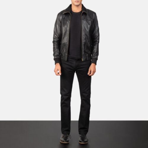 Amiri Black Leather Bomber Jackets