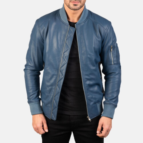 Blue Leather Bomber Jackets