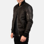 Distressed Black Leather Bomber Jackets