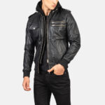 Khai Black Leather Bomber Jackets