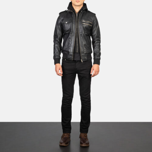 Khai Black Leather Bomber Jackets