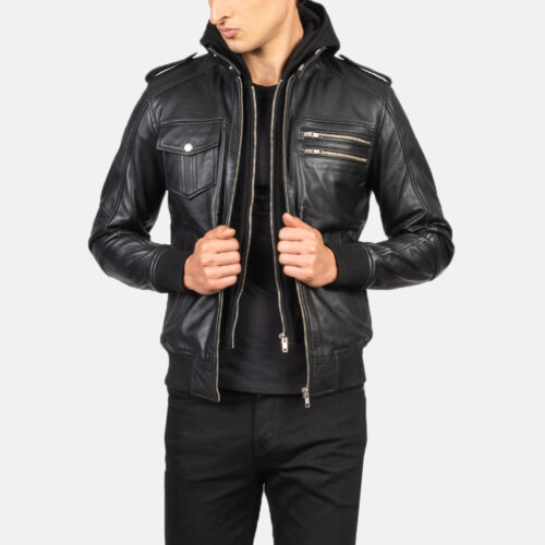 Khai Black Leather Bomber Jackets